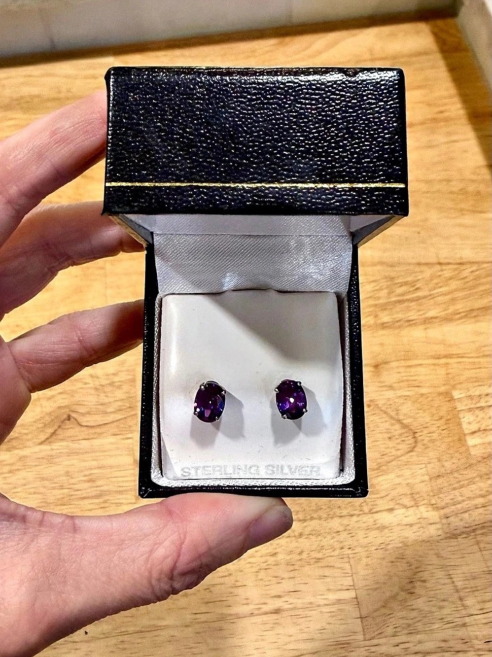 Sterling Silver Amethyst Oval Stud Earrings- New